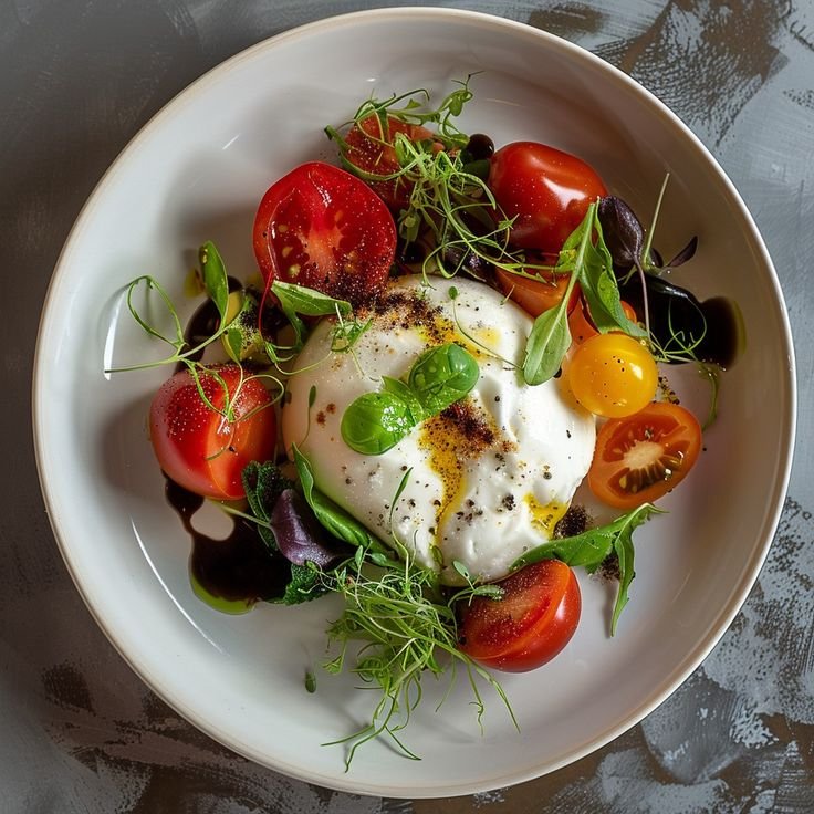 Burrata con tomates cherry