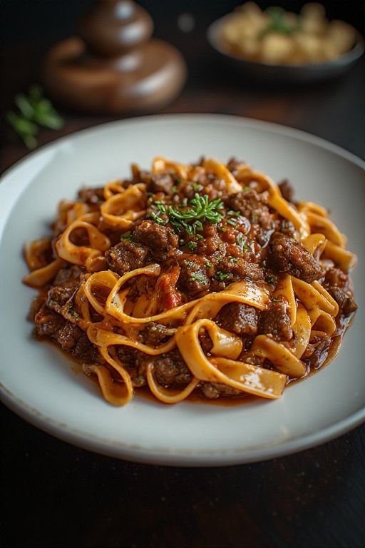 Tagliatelle con ragú de res